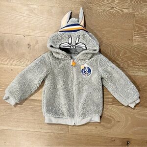 Gray Sherpa Zip-up Hoodie Space Jam Bugs Bunny Size 3T